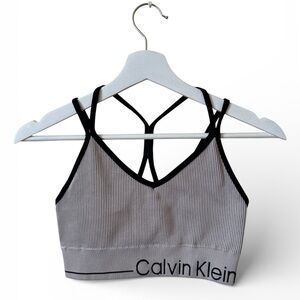 Calvin Klein Light Gray Ribbed Bralette with Black Trim